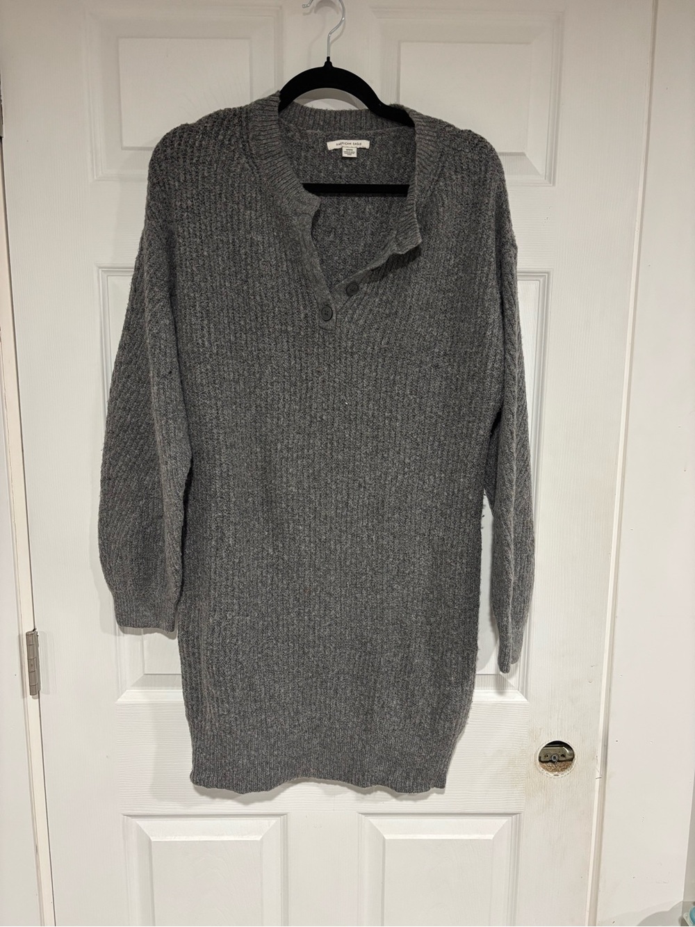 Cozy Gray Ribbed Knit Sweater Dress - Unbranded